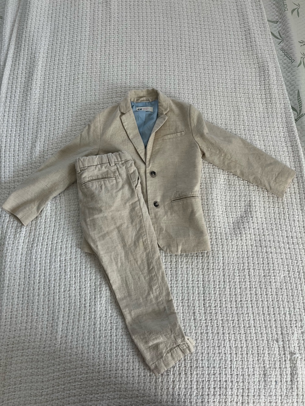 H&M Beige Kids Linen-Blend Blazer and Pants Set